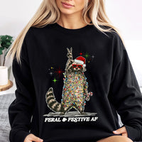 Tangled Lights Holiday Crewneck, Feral and Festive Raccoon Christmas Sweatshirt, Humorous Animal Xmas Pullover, Ugly Christmas Party Sweater