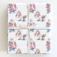 Comfy Reading Christmas Gift Wrap, Book Lover Santa Wrapping Paper, Watercolor Bookish Holiday Wrapping Paper, Reader Teacher Present Wrap