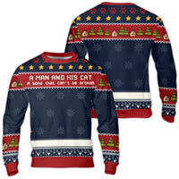 Cat Dad Holiday Crewneck, A Man and His Cat Ugly Christmas Sweater, Humorous Pet Lover Ugly Sweater, Adorable Kitty Winter Present for Him