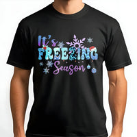 Retro Groovy Snowflake T-Shirt, It's Freezing Season Shirt, Adorable Winter Holiday Graphic Tee, Comfy Christmas Season Shirt, Womens Xmas Present