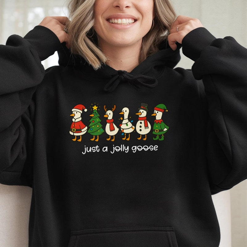 Humorous Holiday Goose Sweatshirt, Jolly Goose Christmas Hoodie, Adorable Xmas Bird Lover Pullover, Festive Winter Hooded Graphic Sweater
