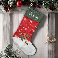 Custom Name T-Rex Holiday Stocking, Personalized Dinosaur Christmas Stocking, Adorable Dino Winter Stocking, Fireplace Decor, Kids Xmas Present