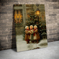 Vintage Snowy Winter Canvas Print, Victorian Christmas Carolers Canvas Wall Art, Holiday Caroling Canvas, Festive Christmas Home Decor Present