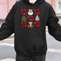 Santa Red Bow Holiday Hoodie, Vintage Santa Red Bow Christmas Hoodie, Vintage Christmas Hooded Sweatshirt, Comfy Xmas Present Hoodie