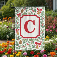 Monogram Initial Holly Bells Flag, Personalized Christmas Garden Flag, Custom Holiday Yard Flag, Winter Lawn Banner, Xmas Porch Decor Flag