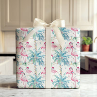 Coastal Palm Tree Gift Wrap, Tropical Flamingo Wrapping Paper, Beach Christmas Flamingo Wrapping Paper, Holiday Present Gift Wrap Roll
