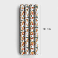 Red Scarf Dog Gift Wrap Paper, Shiba Inu Christmas Wrapping Paper, Winter Pine Tree Present Paper, Adorable Pet Lover Holiday Wrapping Paper