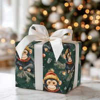Winter Animal Holiday Wrapping Paper, Watercolor Christmas Monkey Wrapping Paper, Pine Tree Monkey Gift Wrap, Xmas Gift Wrapping Paper