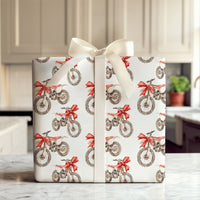 Dirt Bike with Bow Holiday Gift Wrap, Motocross Christmas Wrapping Paper, Red Dirtbike Xmas Wrapping Paper, Biker Holiday Present Paper Roll