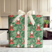 Red Mat Yoga Santa Wrapping Paper, Meditating Santa Wrapping Paper, Green Watercolor Christmas Wrapping Paper, Zen Holiday Gift Wrap Roll