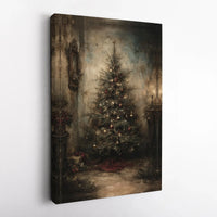 Moody Dark Oil Painting Wall Art, Vintage Christmas Tree Poster, Rustic Holiday Evergreen Print, Winter Festive Decor, Digital Download