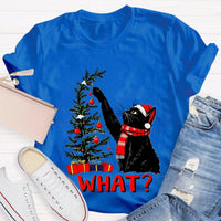 Humorous Holiday Cat Chaos Shirt, Black Cat Pushing Christmas Tree T-Shirt, Adorable Festive Kitty Graphic Tee, Cat Lover Christmas Present