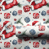 Watercolor Christmas Wrapping Paper Roll, Santa Rolling Dice Wrapping Paper, Tabletop Gamer Gift Wrap, Holiday Board Game Wrapping Paper