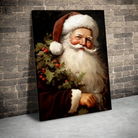 Traditional Christmas Portrait Canvas Print, Vintage Santa Claus Wall Art, Antique Holly Saint Nick Poster, Holiday Winter Wall Decor