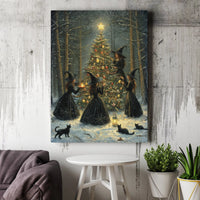 Snowy Forest Gothic Art Canvas, Witches Decorating Christmas Tree Canvas, Witchy Christmas Canvas Print, Dark Cottagecore Holiday Wall Art