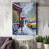 Snowy New York City Canvas Print, NYC Christmas Canvas Wall Art, Winter NYC Street Canvas Decor, Festive Cityscape Wall Art, Holiday Present