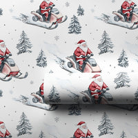 Winter Forest Holiday Gift Wrap, Santa Riding Snowmobile Wrapping Paper, Watercolor Snowmobile Paper, Christmas Present Wrapping Paper