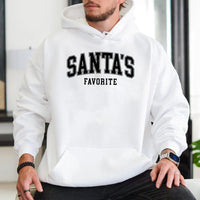 Retro Varsity Holiday Sweatshirt, Santa's Favorite Christmas Hoodie, Comfy Santa Season Hooded Pullover, Unisex Christmas Winter Hoodie