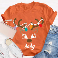 Festive Holiday Lights Antler Shirt, Personalized Christmas Deer Head T-Shirt, Custom Family Matching Xmas Graphic Tee, Present