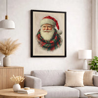 Vintage Santa Claus Canvas Print, Santa Claus Canvas Wall Art, Plaid Scarf Christmas Canvas, Holiday Wall Art, Festive Home Decor Present