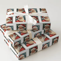 Retro Santa Claus Portrait Gift Wrap, Vintage Santa Stamp Wrapping Paper, Classic Christmas Stamp Wrapping Paper, Holiday Gift Wrap Roll