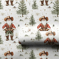 Rustic Western Santa Gift Wrap, Cowboy Santa Wrapping Paper, Country Christmas Wrapping Paper, Pine Tree Holiday Gift Wrap, Adorable Xmas Paper