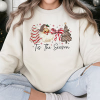 Leopard Print Christmas Tree Crewneck, Tis the Season Retro Santa Sweatshirt, Preppy Western Holiday Sweater, Adorable Xmas Present for Her