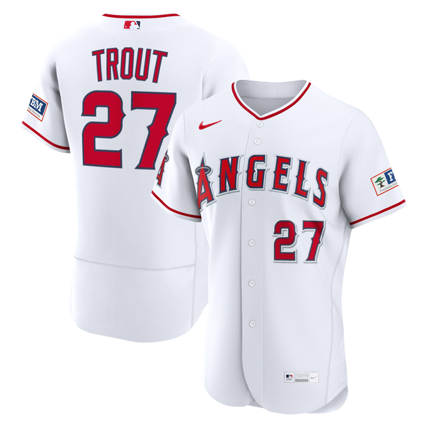 Los Angeles Angels Mike Trout White Home Authentic Sponsor Patch Jersey