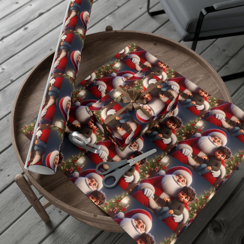 Christmas Holding Child Gift Wrap, Santa Claus Wrapping Paper, Vintage Santa Claus Wrapping Paper, Festive Holiday Present Gift Wrap Roll