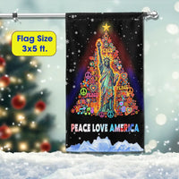 Hippie Christmas Tree Statue of Liberty Flag, Peace Love America Garden Flag, Double Sided Patriotic Holiday Yard Flag, Retro Festive Decor