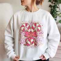 Coquette Candy Cane Sweater, Pink Candy Cane Sweatshirt, Pink Holiday Bow Crewneck, Adorable Winter Pullover, Christmas Present for Her