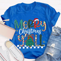 Colorful Christmas Tree Typography Tee, Merry Christmas Y'all Shirt, Southern Holiday Graphic T-Shirt, Family Xmas Apparel Present