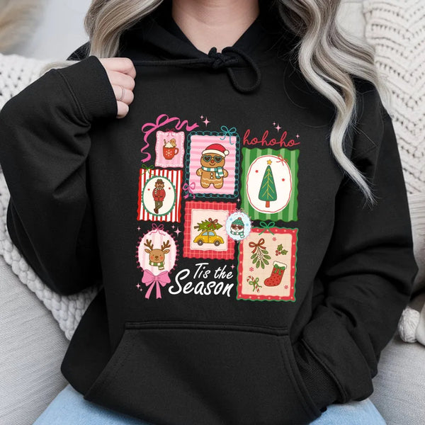 Adorable Gingerbread Reindeer Holiday Hooded Sweatshirt, Tis the Season Christmas Hoodie, Festive Winter Pullover, Xmas Graph