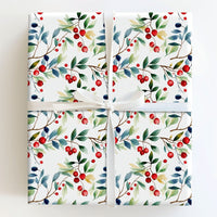 Botanical Holiday Gift Wrap, Watercolor Winter Berries Wrapping Paper, Christmas Wrapping Paper Roll, Festive Nature Present Wrap Paper