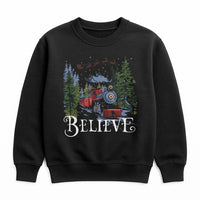 Retro Holiday Graphic Sweater, Believe Christmas Train Sweatshirt, Magical Winter Train Crewneck, Vintage Christmas Sweatshirt, Xmas Present