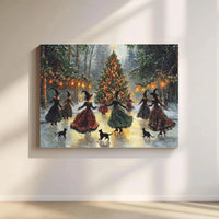 Witch Christmas Canvas Wall Art, Ice Skating Witches Canvas Print, Black Cat Holiday Canvas Art, Whimsical Winter Witch Canvas Home Decor