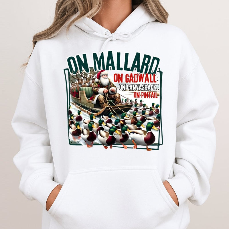 Santa Sleigh Mallard Duck Sweatshirt, Duck Hunting Christmas Hoodie, Humorous Waterfowl Hunter Pullover, Winter Hunting Graphic Hoodie