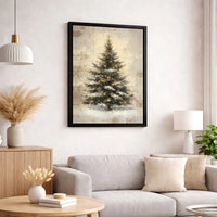 Warm Fairy Light Holiday Pine Canvas Print, Vintage Snowy Christmas Tree Canvas Wall Art, Festive Winter Wonderland Canvas Art, Decor