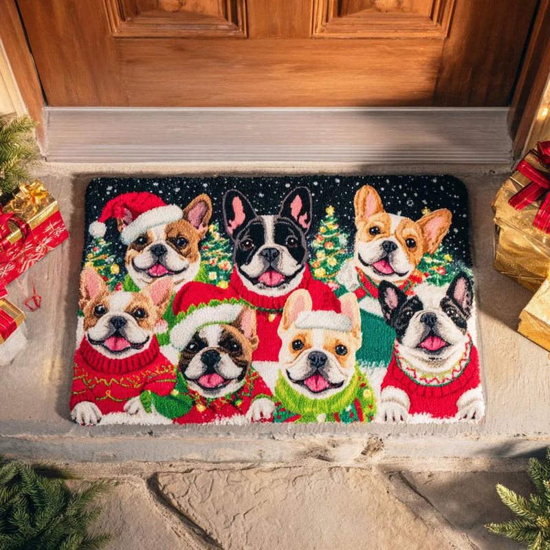 Frost Bulldog Holiday Welcome Mat, Christmas Bulldog Doormat, Winter Dog Lover Entrance Mat, Festive Floor Mat, Xmas Front Porch Decor Present