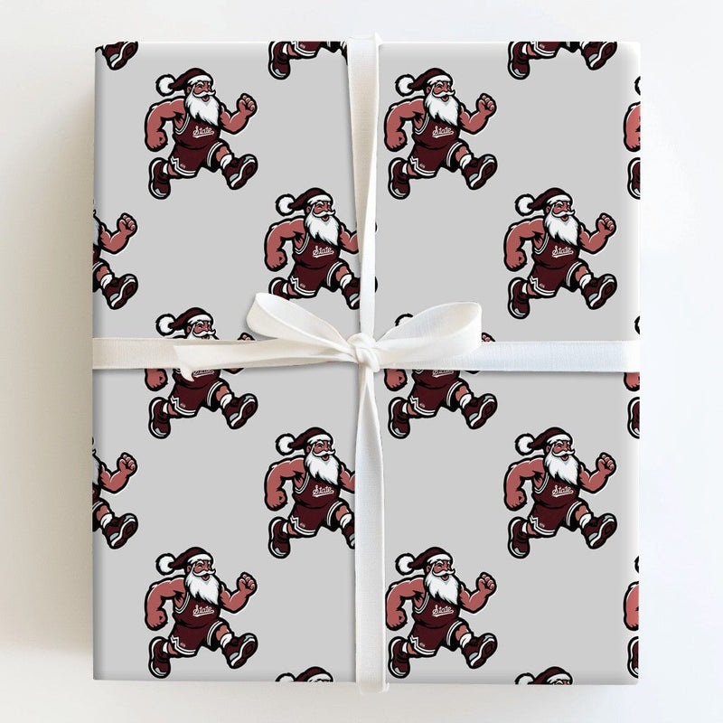 State Santa Holiday Gift Wrap, Running Santa Basketball Wrapping Paper, Muscular Santa Wrapping Paper, Sports Fan Christmas Gift Wrap Roll