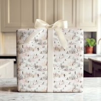 Country Landscape Christmas Gift Wrap, Winter Toile Hunting Scene Wrapping Paper, Rustic Scenic Wrapping Paper Roll, Elegant Present Wrap