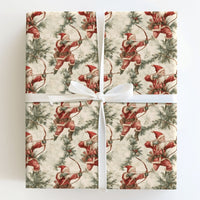 Bow and Arrow Holiday Gift Wrap, Vintage Santa Archer Wrapping Paper, Pine Holly Christmas Wrapping Paper, Antique Archer Gift Wrap Roll