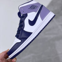 Mid Top Sneakers, White Purple Colorway, Lace Up Design, Casual Gift for Sneaker Fans