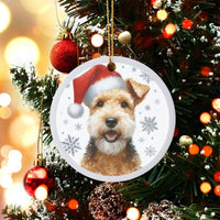 Santa Hat Dog Ornament, Airedale Terrier Christmas Ornament, Festive Airedale Terrier Ornament, Ceramic Holiday Tree Decor, Dog Lover Present