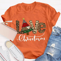 Festive Tree Graphic Shirt, Christmas Leopard Print T-Shirt, Trendy Animal Print Holiday Tee, Retro Merry Christmas Graphic T-Shirt