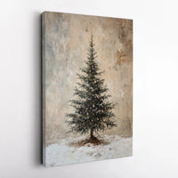 Rustic Snowy Pine Tree Poster, Vintage Christmas Tree Wall Art Print, Distressed Winter Evergreen Print, Holiday Wall Decor