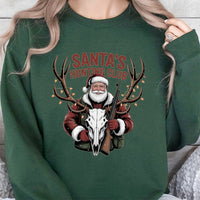 Humorous Deer Skull Christmas Sweater, Santa's Hunting Club Sweatshirt, Retro Hunter Holiday Crewneck, Outdoor Hunting Season Xmas Pullover