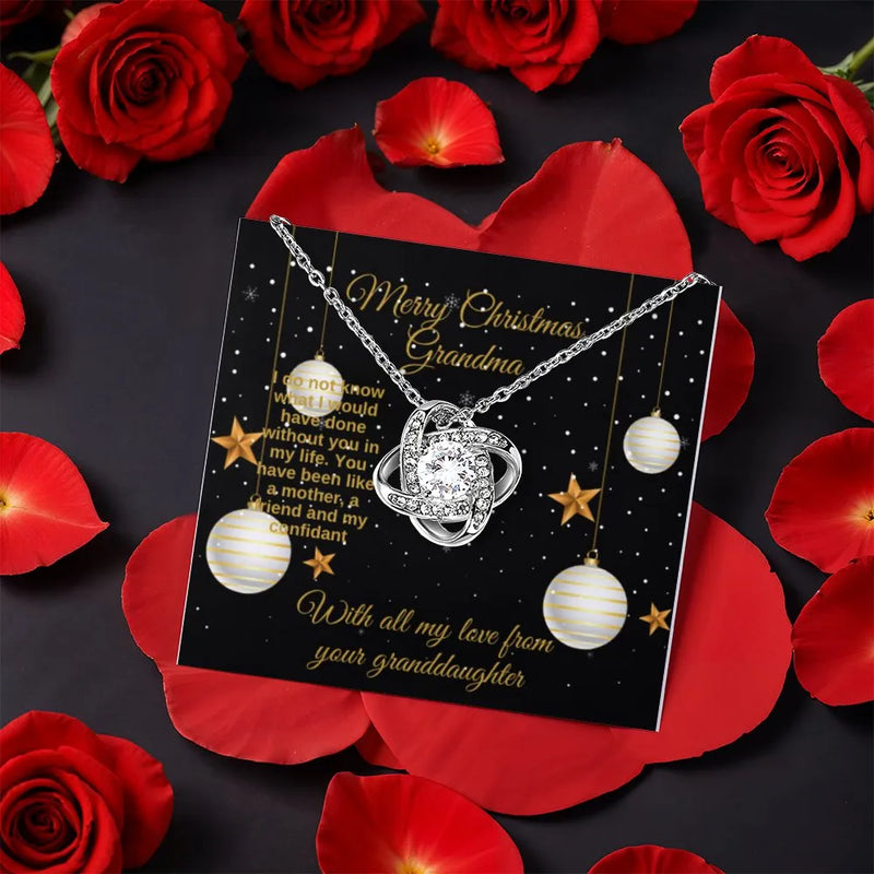 Christmas Present for Grandma Pendant, Grandma Love Knot Necklace, CZ Crystal Love Knot Necklace, Granddaughter to Grandma Knot Necklace Present