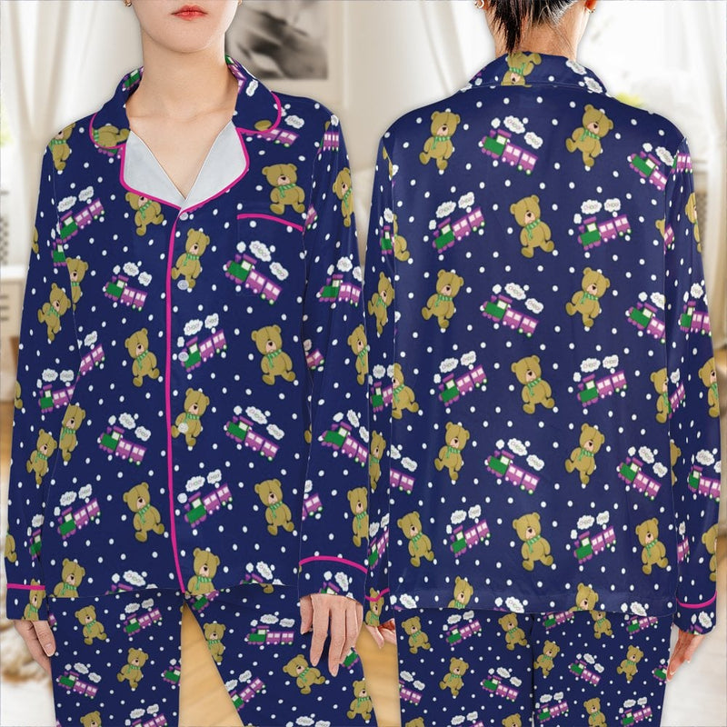 Holiday Bear Pajama Set, Teddy Bear Train Christmas Pajamas, Festive Xmas Sleepwear, Adorable Winter Pajamas, Comfy Loungewear Present for Her