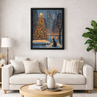 NYC Winter Snow Canvas Print, Black Cat Christmas Canvas Art, Impressionist Holiday Canvas Wall Art, Snowy City Wall Decor, Cat Lover Present